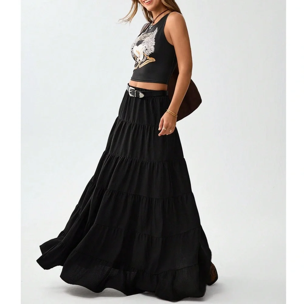Boho Heart Print Graphic Tank Crop Maxi Skirt Set - Picture 4 of 7